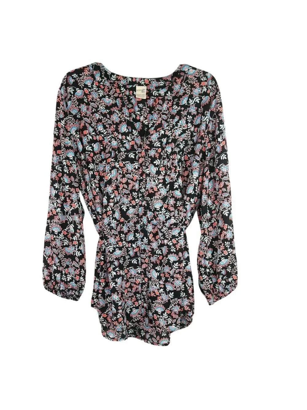 Terra and Sky Button Up Top Blouse Pintuck Tie Back Women Size 1X 16W 18W Black